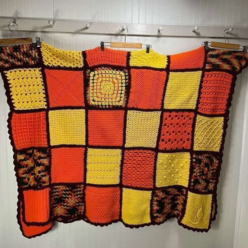 VINTAGE 70’s Handmade Crochet Afghan Blanket